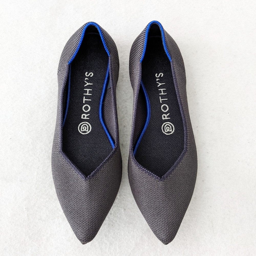 Rothys The Point Darl Gray Blue Halo Slip On Pointed Ballet Flats Shoes Womens 7 - Picture 1 of 12